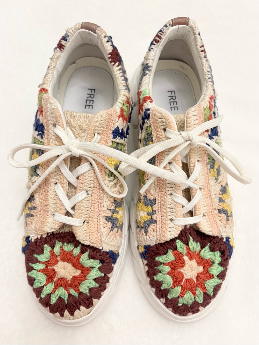 Free People Catch Me If You Can Multicolor Crochet Patchwork Platform Sneakers - Picture 6 of 14